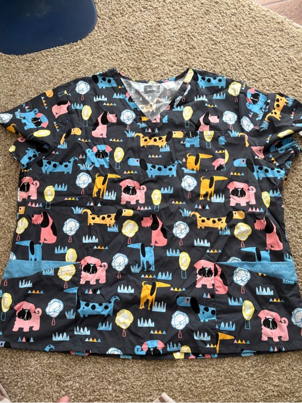 Women’s scrub top - Colorful Dog Print (Black)